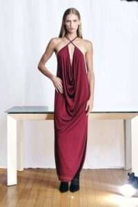 Maroon Plunging Cowl Maxi Dress