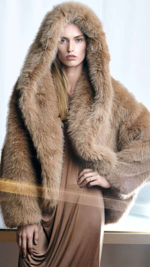 Camel Faux Fur Hooded Jacket