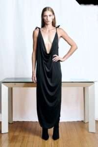 Black Plunging Cowl Maxi Dress