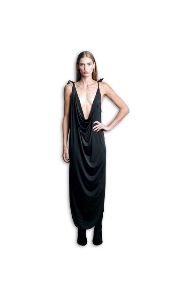 Black Plunging Cowl Maxi Dress