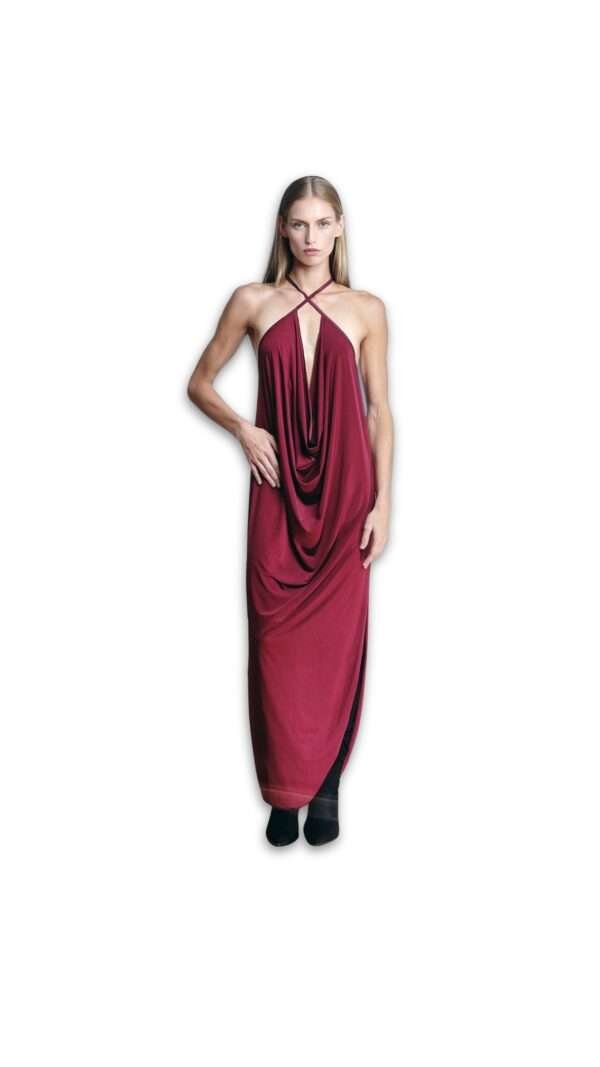 Maroon Plunging Cowl Maxi Dress