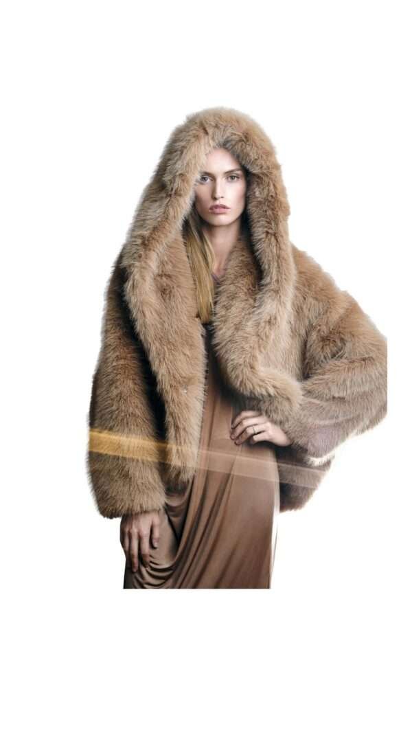 Camel Faux Fur Hooded Jacket