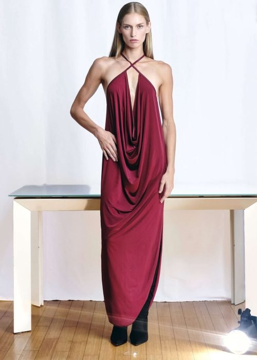 Maroon Plunging Cowl Maxi Dress