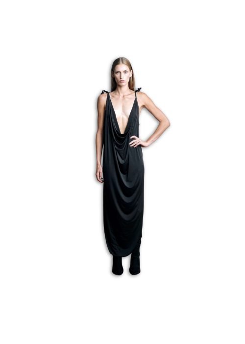 Black Plunging Cowl Maxi Dress