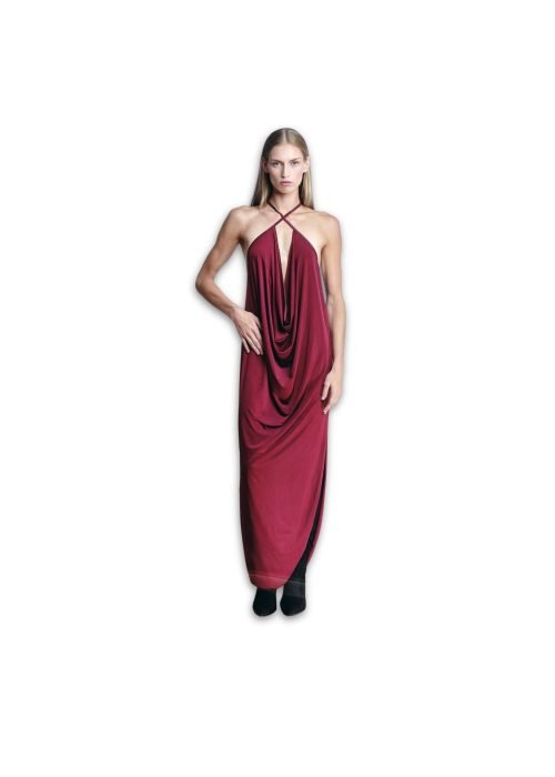 Maroon Plunging Cowl Maxi Dress